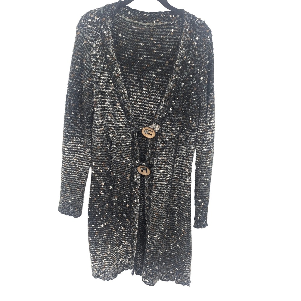 BCBGMAXAZRIA Alpaca Mohair Blend Cardigan Womens Large Black Chunky Knit Sweater